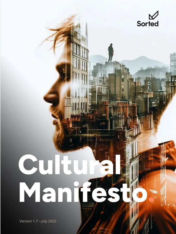 Cultural Manifesto cover, a double-exposure image of a figure overlooking a city skyline